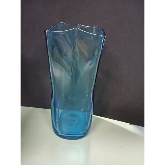 Blenko Azure Blue Paper Bag Vase Handcrafted - Picture 5 of 7
